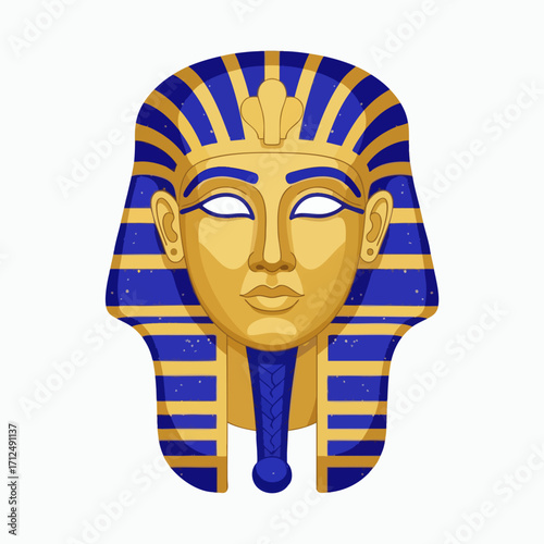 Golden Pharaoh Mask with Blue Stripes Ancient Egyptian Icon.