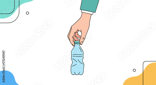Hand holding a plastic water bottle for recycling.