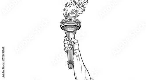 Illustration of a Hand Holding a Flaming Torch.