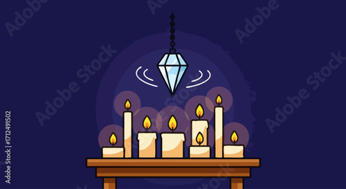 Hypnotic Pendulum and Candles on a Table.