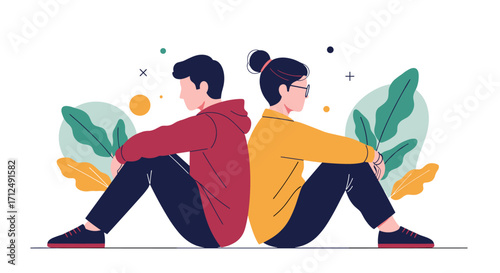 Couple Sitting Back to Back Illustrating Relationship Conflict.