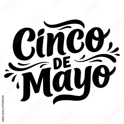 Cinco de Mayo Calligraphy Text Design, Celebrating Mexican Heritage and Festive Traditions with Artistic Flair and a Touch of Joyful Spirit