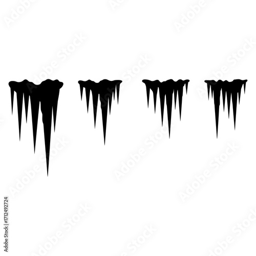 Collection of icicle silhouettes in a simple black style. Frozen winter ice spikes vector illustration