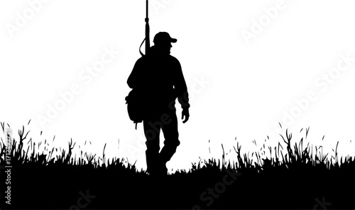 Hunter Silhouette with Rifle in Forest – Deer Stand Vector Illustration