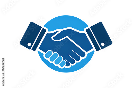 Blue handshake icon in circle agreement partnership