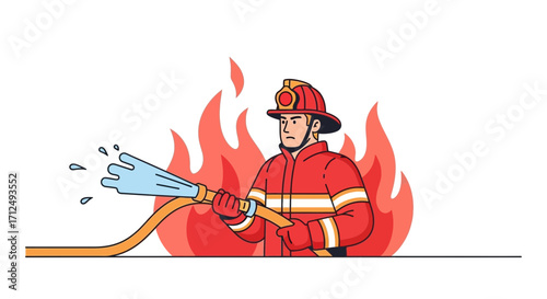 Brave Firefighter Heroes Fighting Flames With Waterhose To Protect And Serve The Community Too