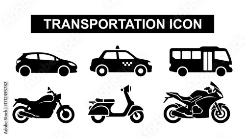 Transportation Vehicle Icon Set in Silhouette Style