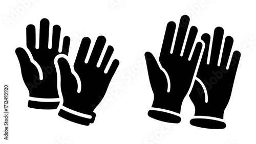 Black Rubber Glove Set Silhouette Vector Illustration