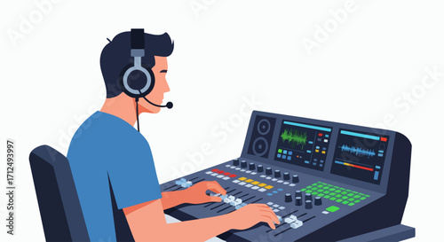 Sound Engineer Working at Mixing Console.