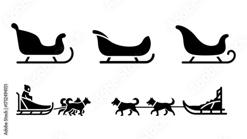 Sleigh Flat Vector Icon Set