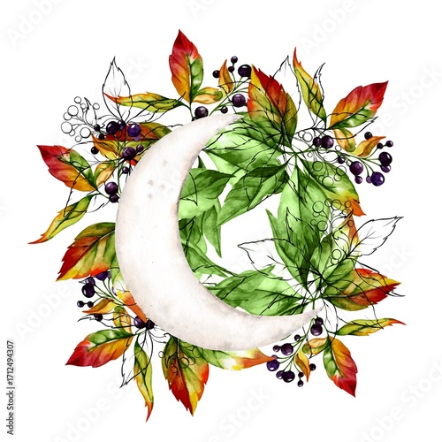 Watercolor illustration of wild intertwining grapes