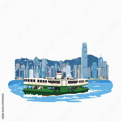 Star Ferry in Victoria Harbour with Hong Kong Skyline.