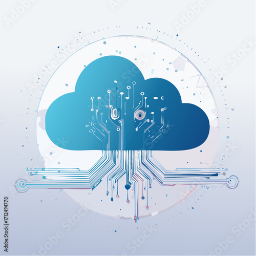Digital Cloud Computing and Technology Network Connection Illustration