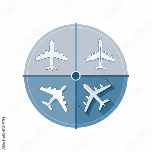 Aviation Collage Four Airplane Silhouettes in Round Design