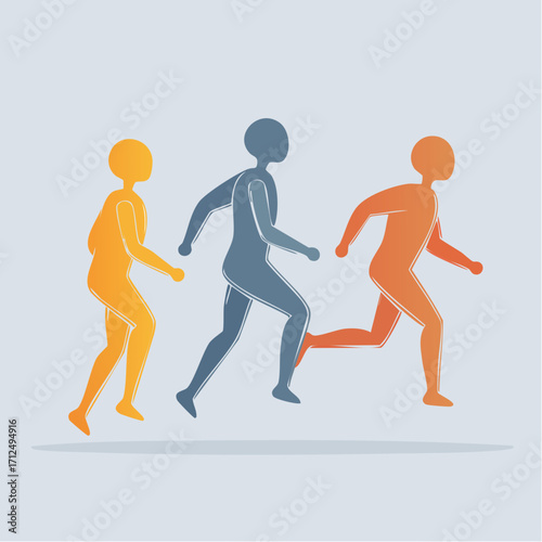 Abstract runners in motion, a graphic concept representing sport, a healthy lifestyle, and competitive spirit