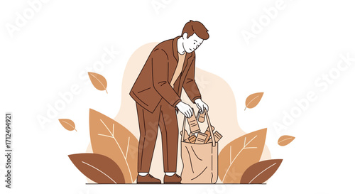 Businessman Checking Bag of Documents Representing Organization and Gathering Info