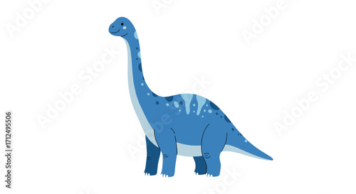 A cute blue dinosaur with a long neck and tail walking.