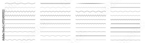 Waves line set. Wave ornament pattern. Set of wavy zigzag lines. Wave thin line background. Vector zigzag and wavy horizontal underline. Vector illustration