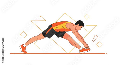Athlete Demonstrating Stretching Routine, Achieving Flexibility Through Focused Exercise