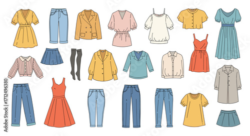A vibrant collection of women's fashion apparel and accessories.