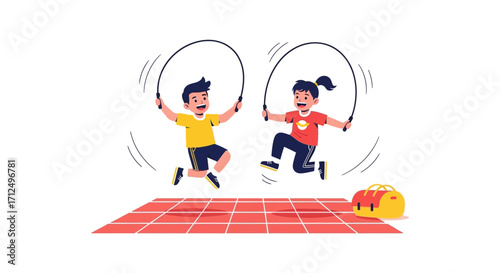 Children Having Fun Jumping Rope Together, Playful Healthy Exercise and Activity Session