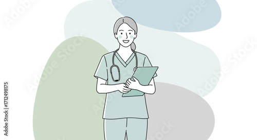 Cheerful Medical Professional Standing With Patient Records And Smiling At The Camera