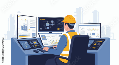 Engineer monitoring industrial control system in a modern facility.