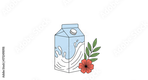 Aesthetic illustration of a carton of milk with floral accents.