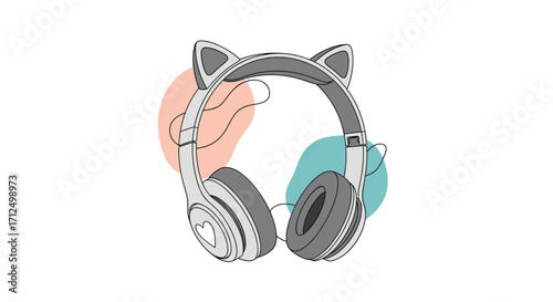 Cute cat ear headphones with abstract colorful shapes.
