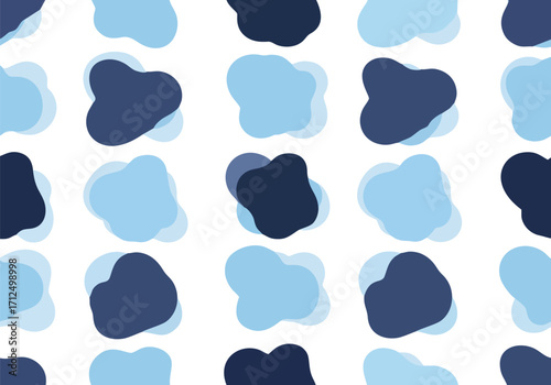 Seamless pattern of abstract blue shapes on a white background for textile art