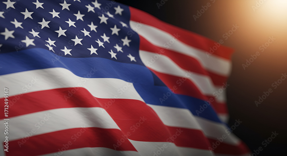 Fototapeta premium Waving american thin blue line flag honoring law enforcement personnel
