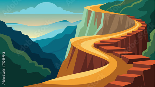 A winding trail snaking its way up the side of a steep canyon offering a challenging yet rewarding hike through untouched wilderness.