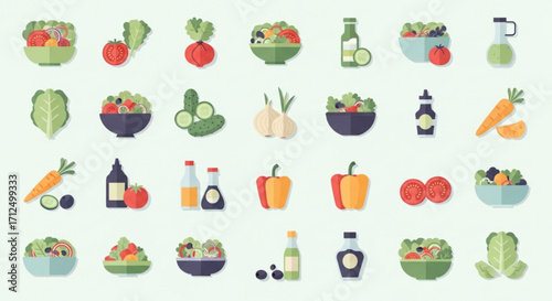 A colorful assortment of fresh vegetables and salad ingredients, perfect for healthy eating, cooking, and culinary projects