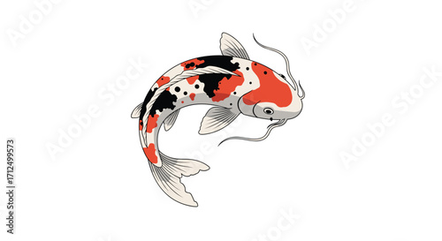 A vibrant koi fish swimming gracefully through clear water.