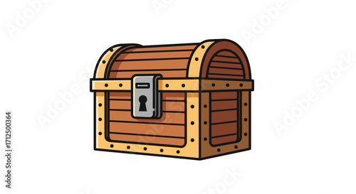 A classic wooden treasure chest with metal accents and a lock.