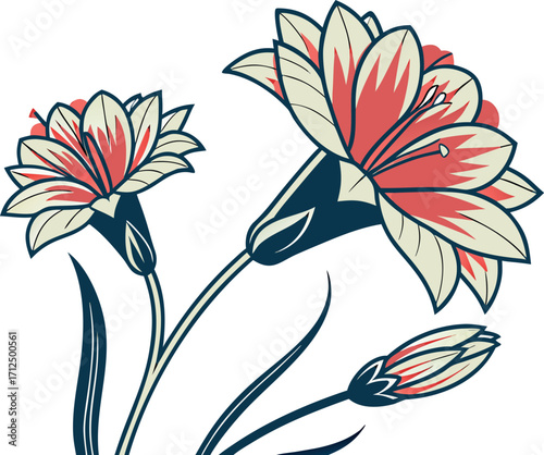 Red & Cream Floral Vector Illustration