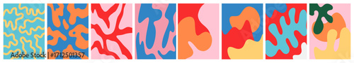 Collection of Multicolor Retro Abstract Wavy Shapes Poster Backgrounds. Modern Art Design Template Set for Ads, Covers, Social Media Graphics, Shop, Discount, Sale and Flyer Decoration