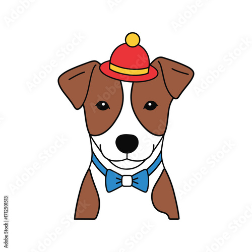 Adorable jack russell terrier wearing a party hat