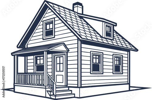 Line Art Suburban House Illustration