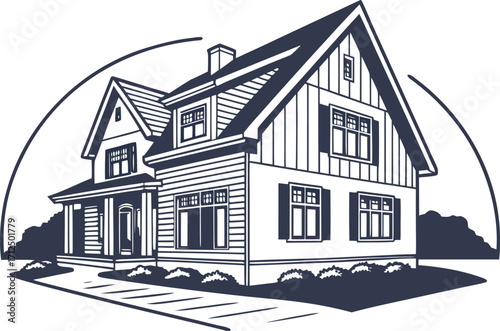 House Vector Illustration, Black and White