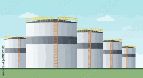 Industrial Oil Storage Tanks at a Refinery.