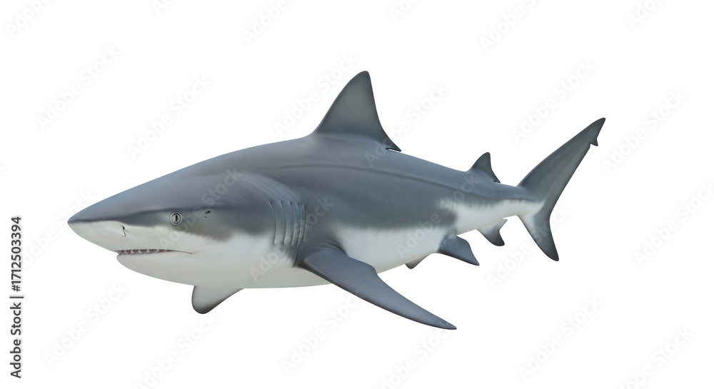 Naklejka premium Isolated oceanic predator posing on its own predatory great white shark, Carcharodon carcharias