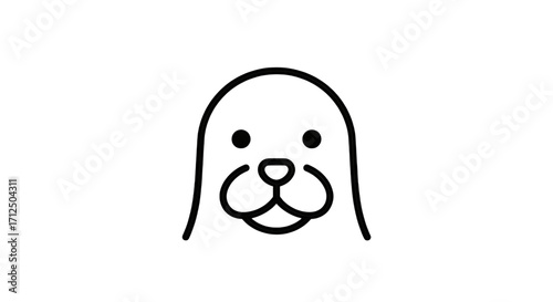 Simple and cute illustration of a seal's face with big eyes and whiskers.