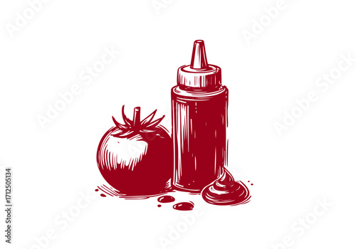 Tomato Ketchup hand drawn vector illustration