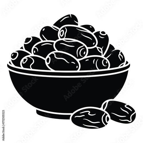 Bowl of fresh dates artistic rendering delicious natural fruit staple food asset silhouette
