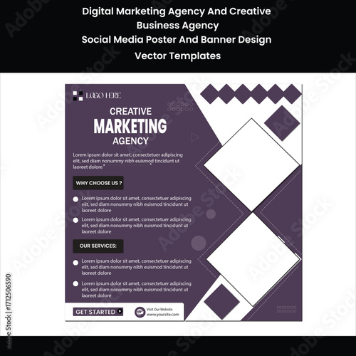 Digital Marketing Agency And Creative Business Agency Vector Templates Social Media Poster And Banner Design 