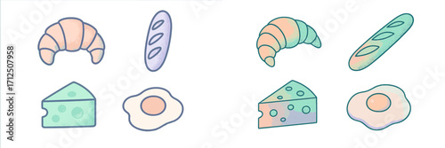 Collection of colorful breakfast pastries and cheeses arranged on a clean surface
