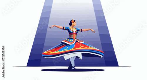 Woman in Traditional Dress Performing a Folk Dance on Stage.