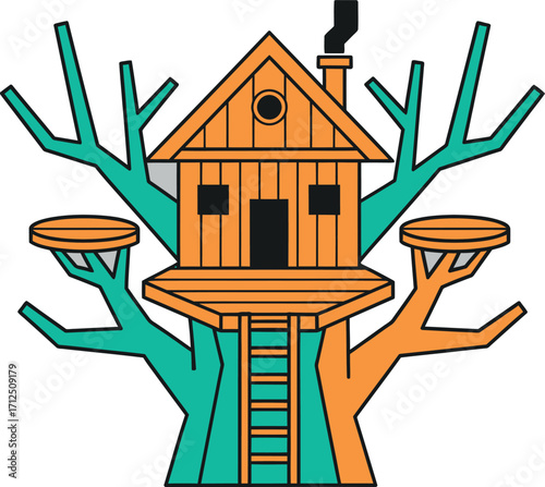 Cute Cartoon Treehouse Illustration