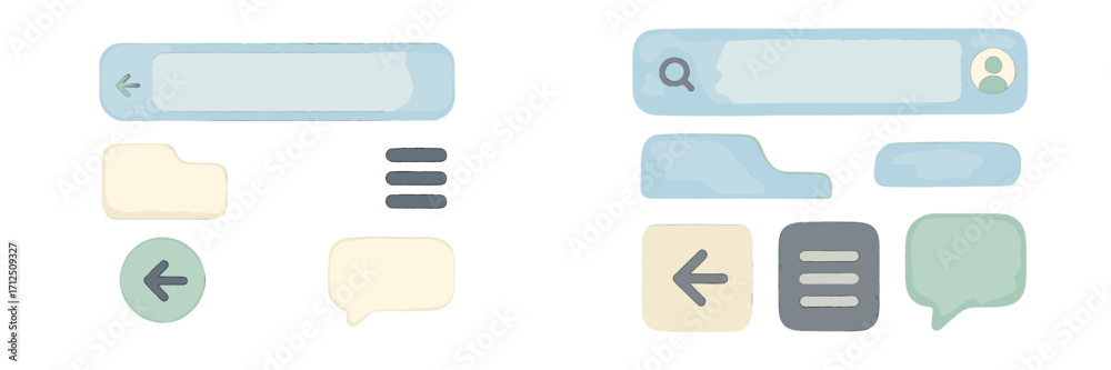 Fototapeta premium Colorful interface design elements featuring chat bubbles and navigation icons suitable for app development projects